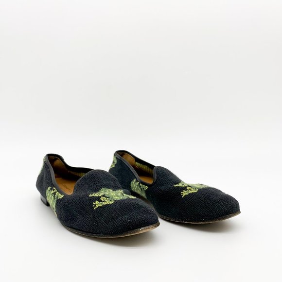 Stubbs & Wootton Shoes Stubbs Wooton Needlepoint Frog Flats Black